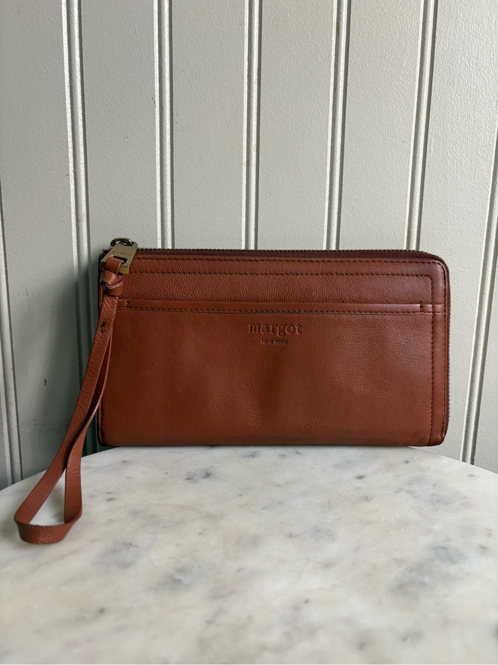 Margot Leather Zip Wristlet Wallet Brown Casual Classic Designer Luxury Bohemian